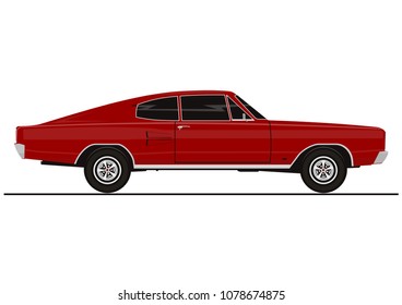 Vector muscle car sticker on a white background. Side view. Flat vector.