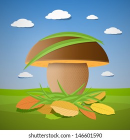 Vector mushroom in autumn