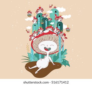 Vector mushroom character design wallpaper