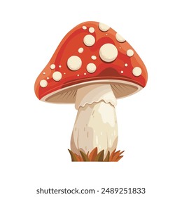 Vector mushroom clip art. Halloween object for party decor. Amanita mushroom isolated on white background 