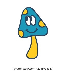 Vector mushroom with eyes. Groovy smiling mushroom. Retro clipart.