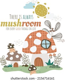 a vector of mushroom house characters playing outside
