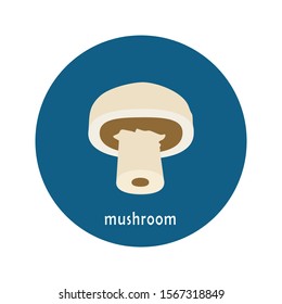 Vector mushroom icon isolated on white background.  Flat blue circle icon with vegetable. Healthy food. 