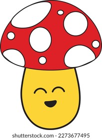 Vector mushroom icon laughing very wry or fake. cute mushroom icon. Magic mushroom symbol. Vector illustration isolated on white background