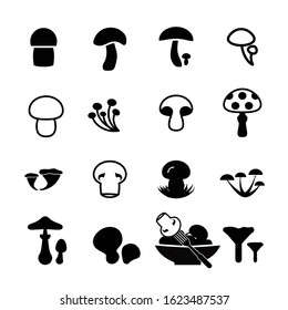 Vector mushroom icon, logo, template, pictogram set. Modern emblem for eco shop, market, restaurant, internet, design. Trendy simple style fungus symbol