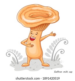 champiñones vectores aislados en blanco. Tapa de leche de azafrán de champiñón comestible. Imprimir ropa para niños