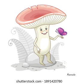 Vector mushroom isolated on white. Edible mushroom russula. Print for childrens clothes