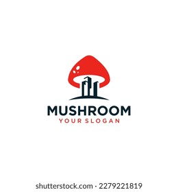vector mushroom logo design with building