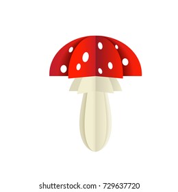 Vector mushroom from a paper on a white background. Poisonous fly agaric from triangles.