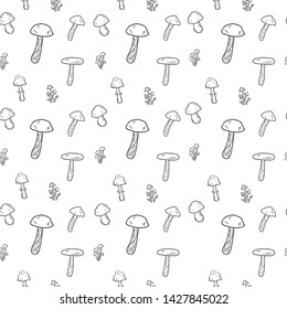 Vector mushroom pattern. Pattern from forest mushrooms; amanita, boletus, honey aragic.