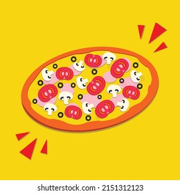 Vector mushroom pizza. Fast food Illustration