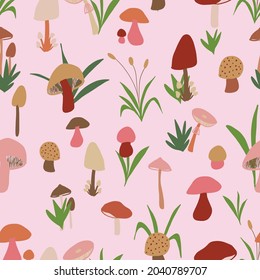 Vector mushroom seamless pattern background.Perfect for kids room fabric,wallpaper,scrapbooking projects.