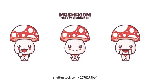 vector mushrooms cartoon mascot, with different expressions, isolated on a white background.