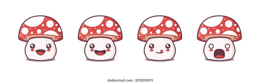 vector mushrooms cartoon mascot, with different facial expressions. suitable for icons, logos, menus, prints, labels, stickers, etc.