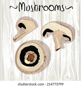 Vector mushrooms on the surface of the table. Mushrooms. Vector illustration