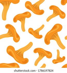 vector mushrooms seamless pattern.  chanterelle mushrooms on a white background.  pattern for wrapping paper, fabric, design.