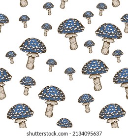 Vector mushrooms. Seamless pattern. Print for background, fabric, wallpaper, paper.