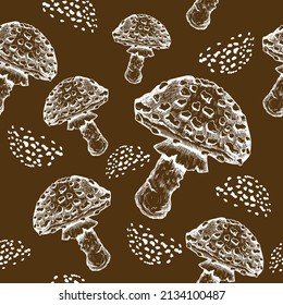 Vector mushrooms. Seamless pattern. Print for background, fabric, wallpaper, paper.