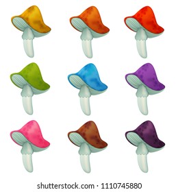 Vector mushrooms set. Isolated elements on white background. Perfect for games or other design works.