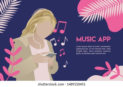 Vector music app graphic. Landing page concepts for website and mobile development. Modern flat illustration.