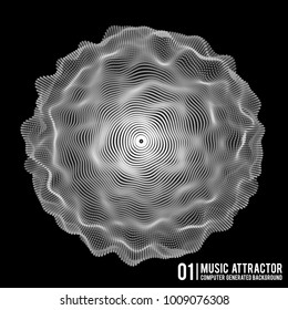Vector Music background. Big Data Particle Flow Visualisation. Science infographic futuristic illustration. Sound wave. Sound visualization