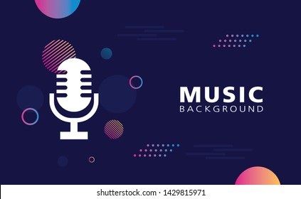 Vector music background with copy space, voice microphone icon- party poster, banner in vibrant colors.