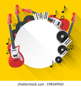 Vector Music Background in Flat style design and Music Equipment with place for your text