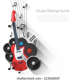 Vector Music Background in Flat style design and Music Equipment with place for your text