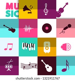 Vector Music Background with Icons Set