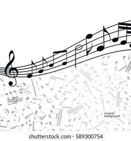 Vector music  background: melody, notes, key.