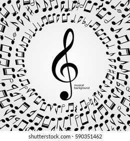 Vector music  background: melody, notes, key.