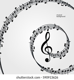 Vector music  background: melody, notes, key.