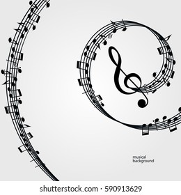 Vector music  background: melody, notes, key.