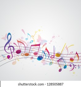 Vector Music Background With Notes And Butterflies