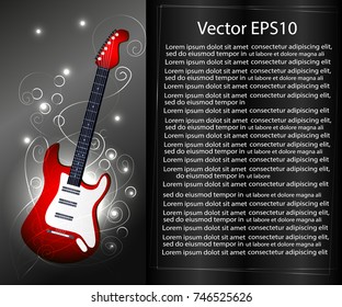 Vector music background with red electric guitar and area for text.