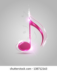 Vector music background with red shining note