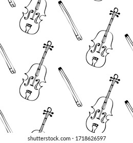 Vector Music background. Seamless pattern with Hand drawn doodle Musical Instruments, Retro musical equipment.