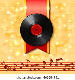 Vector music background with vinyl record.
