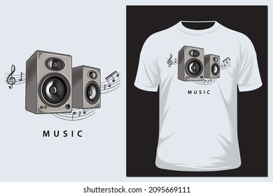 Vector music banner with speakers. Creative modern illustration, poster, t-shirt design, icon, logo, label