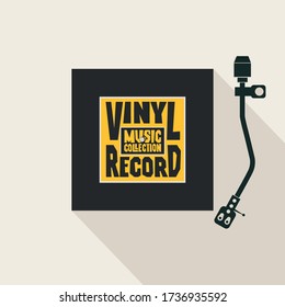 Vector music banner with square label for vinyl record, record player and words Vinyl record, Music collection. Suitable for music poster, flyer, invitation, cover, sticker.
