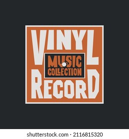 Vector music banner with square label for vinyl record with words Vinyl record, Music collection. Suitable for music poster, flyer, cover, playbill, invitation, ticket in retro style