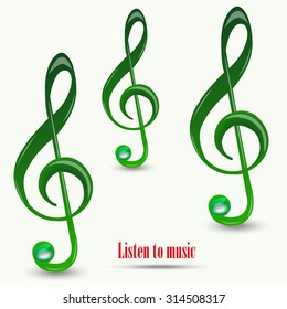 Vector of music clef symbol or icon, green music clef, music clef set