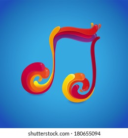 Vector music concept - musical note symbol made of rainbow splashes