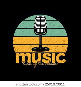 Vector music concept retro music t-shirt design with condenser microphone illustration
