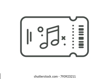 Vector music concert ticket. Simple flat line art style