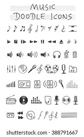 Vector music doodle icons. Vector collection of hand drawn musical icons. Beautiful design elements.