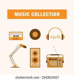 Vector music elements collection. Vector illustration in flat cartoon design
