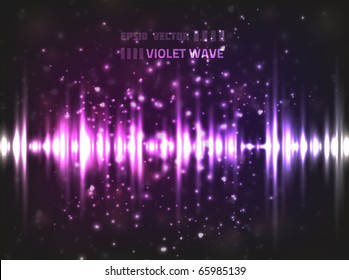 Vector music equalizer wave, colored violet. Contains blurry particles and bright lights for your design.