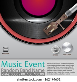 Cartel del acontecimiento de la música del Vector con el vinilo que juega el fondo del gramófono