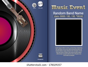 Vector Music Event poster with Vinyl playing gramophone background